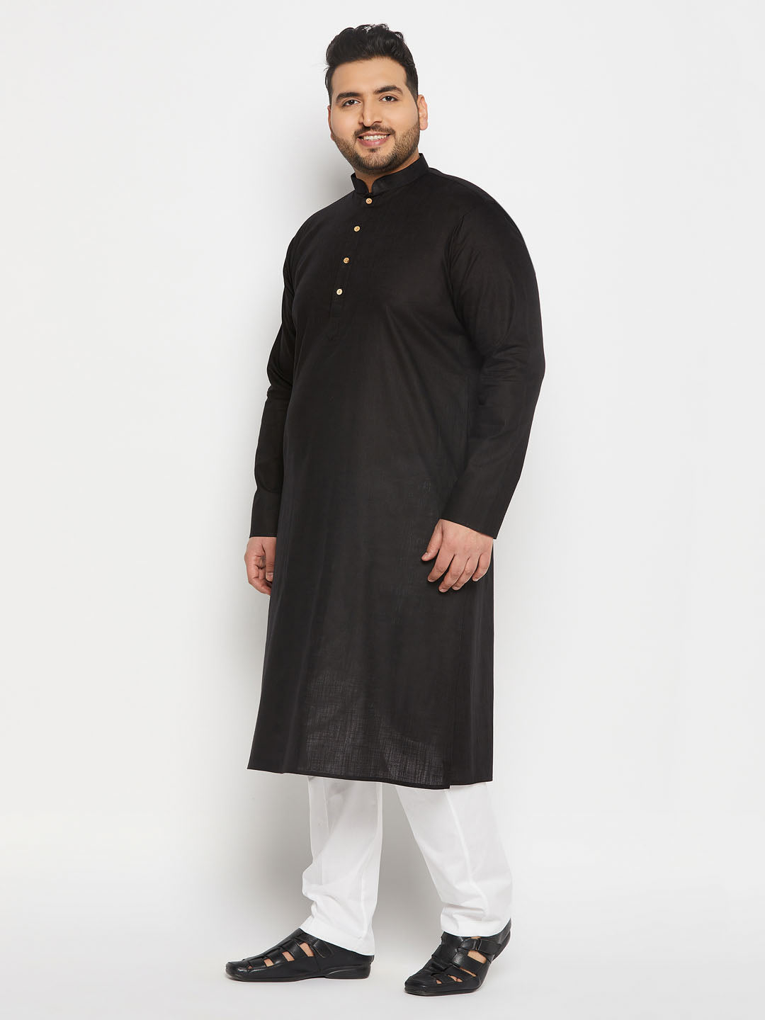 vastramay mens plus size black cotton kurta and cotton pant style pyjama set