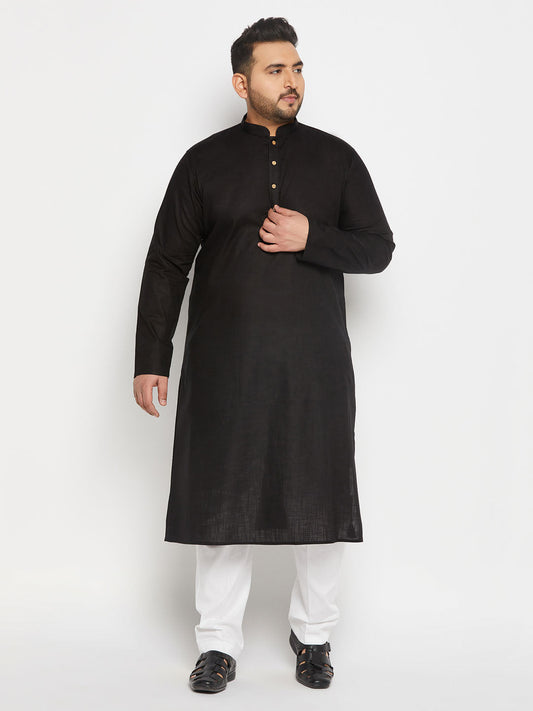 vastramay mens plus size black cotton kurta and cotton pant style pyjama set