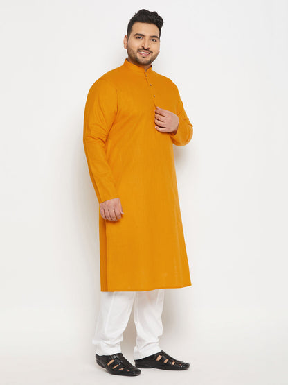 vastramay mens plus size mustard cotton kurta and cotton pant style pyjama set