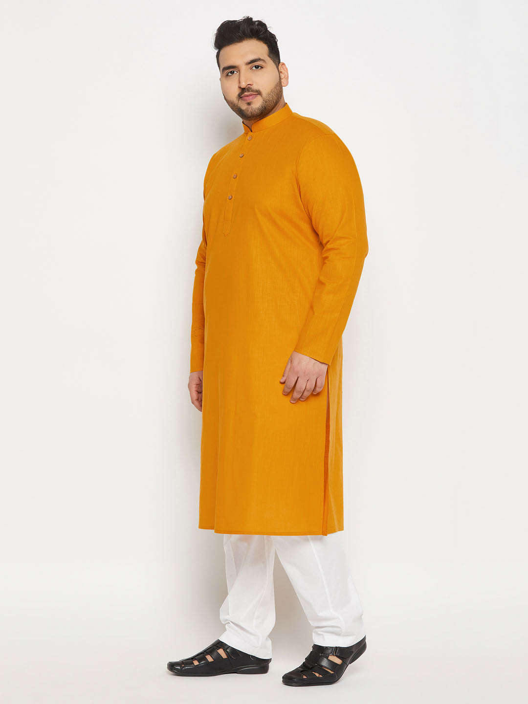 vastramay mens plus size mustard cotton kurta and cotton pant style pyjama set