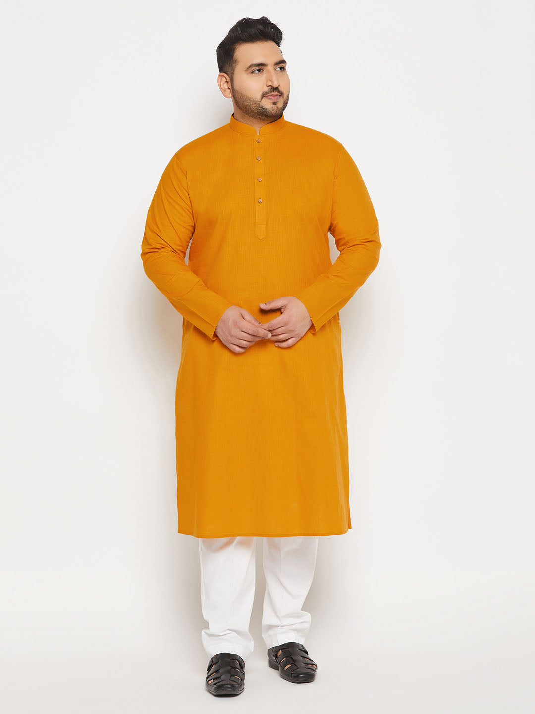 vastramay mens plus size mustard cotton kurta and cotton pant style pyjama set