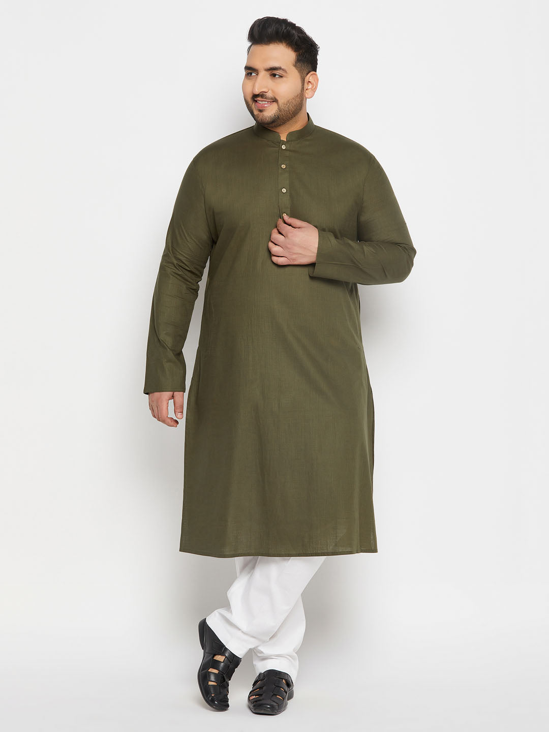 vastramay mens plus size mehndi green cotton kurta and cotton pant style pyjama set