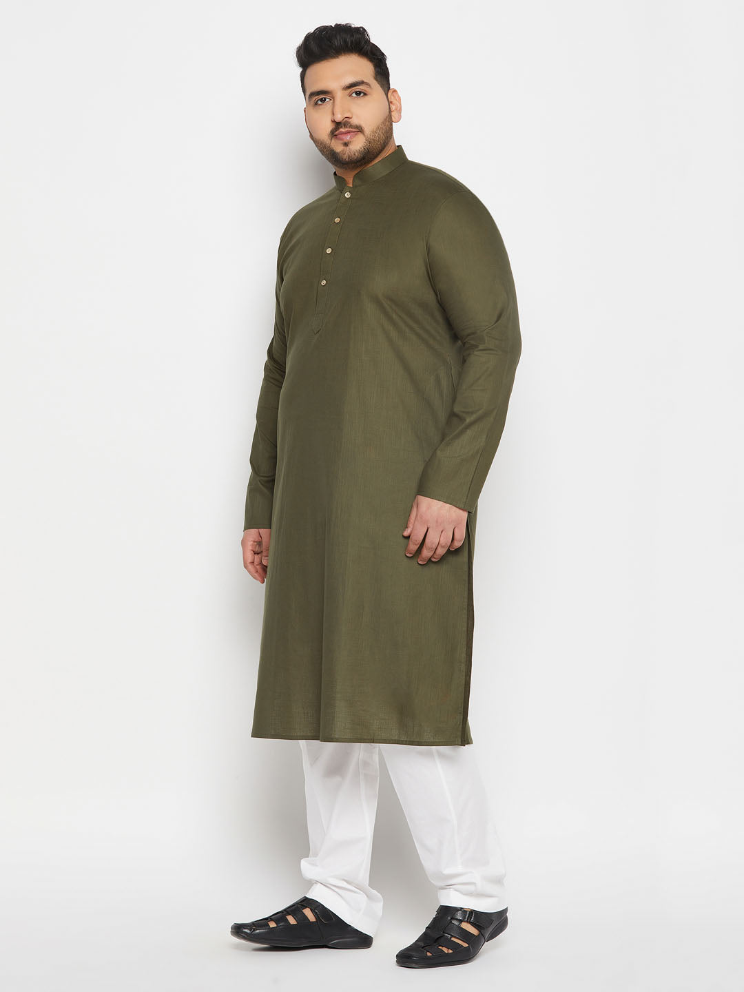 vastramay mens plus size mehndi green cotton kurta and cotton pant style pyjama set