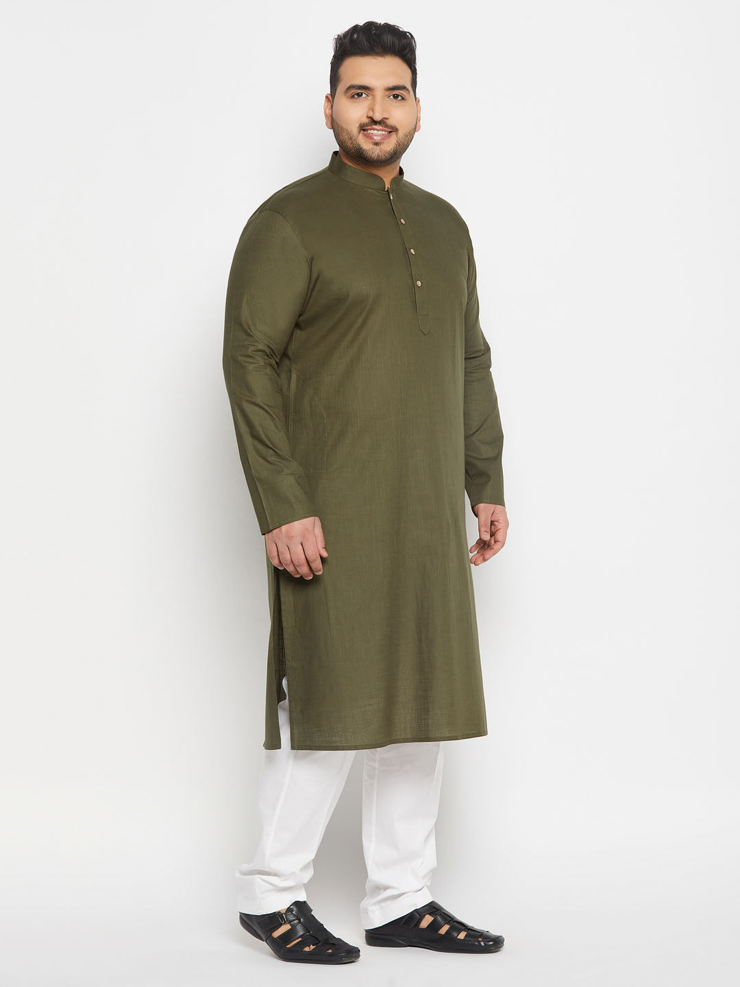 vastramay mens plus size mehndi green cotton kurta and cotton pant style pyjama set