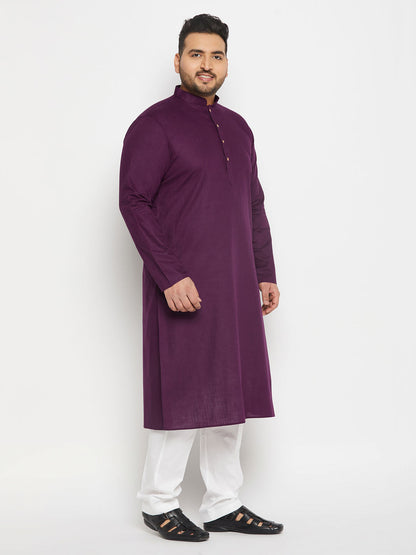 vastramay mens plus size purple cotton kurta and cotton pant style pyjama set