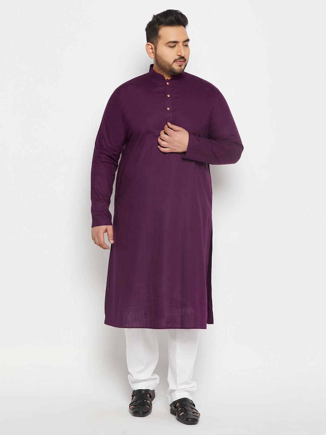 vastramay mens plus size purple cotton kurta and cotton pant style pyjama set