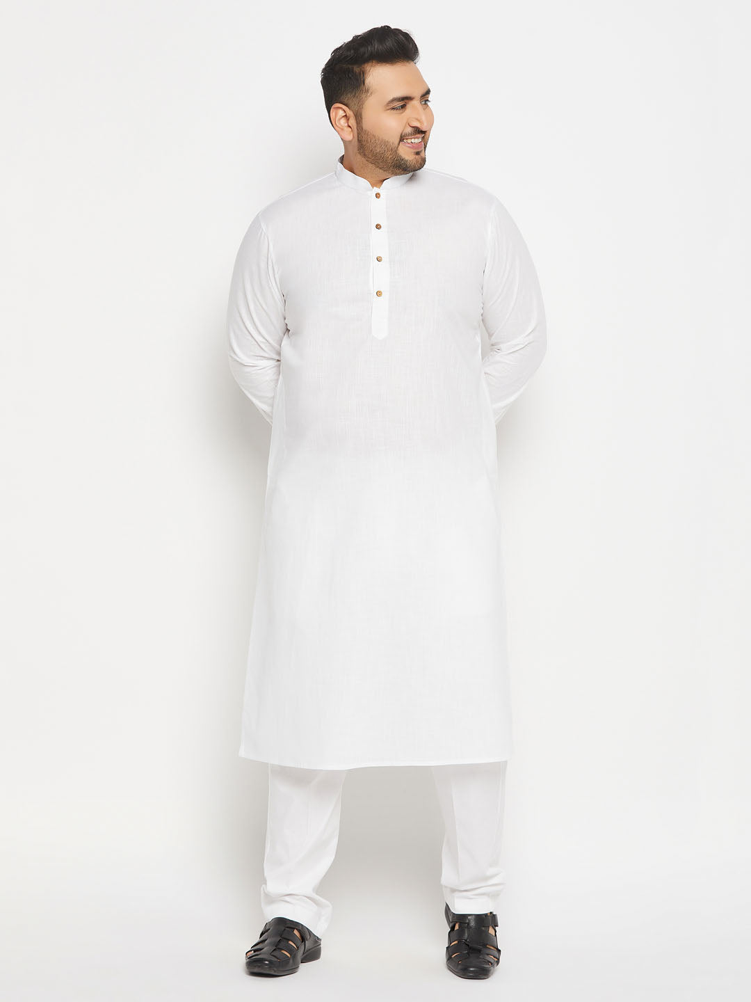 vastramay mens plus size white cotton kurta and cotton pant style pyjama set