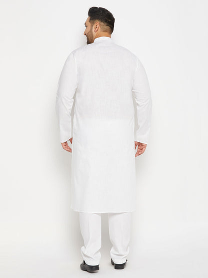 vastramay mens plus size white cotton kurta and cotton pant style pyjama set