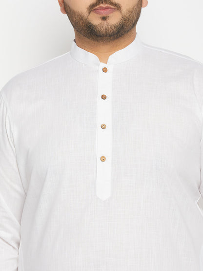 vastramay mens plus size white cotton kurta and cotton pant style pyjama set