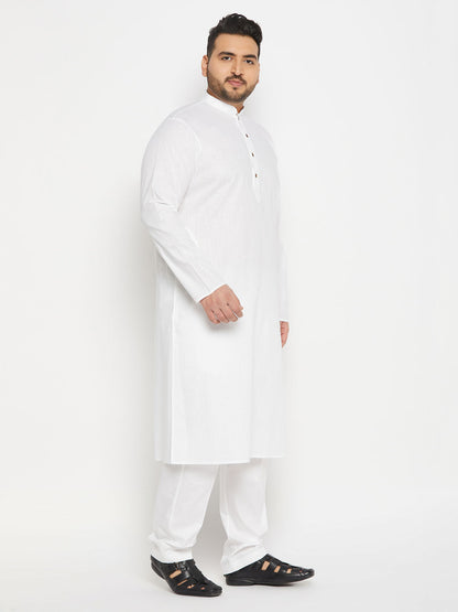 vastramay mens plus size white cotton kurta and cotton pant style pyjama set