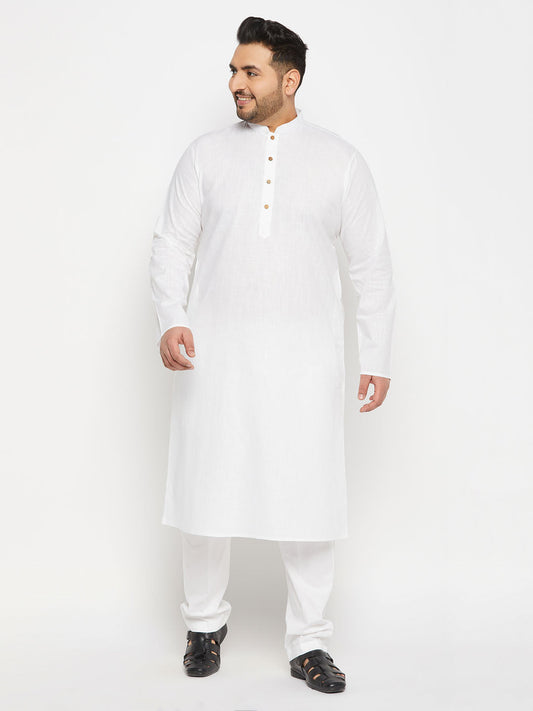 vastramay mens plus size white cotton kurta and cotton pant style pyjama set