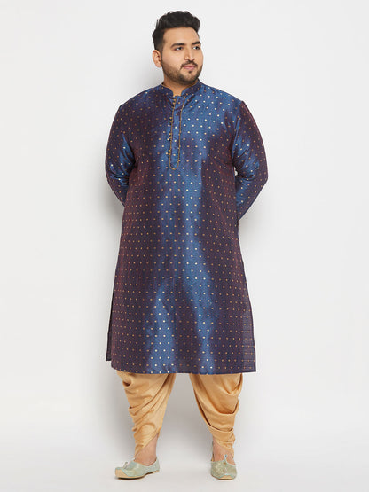 vastramay mens blue cotton silk blend kurta and rose gold cawl pant set