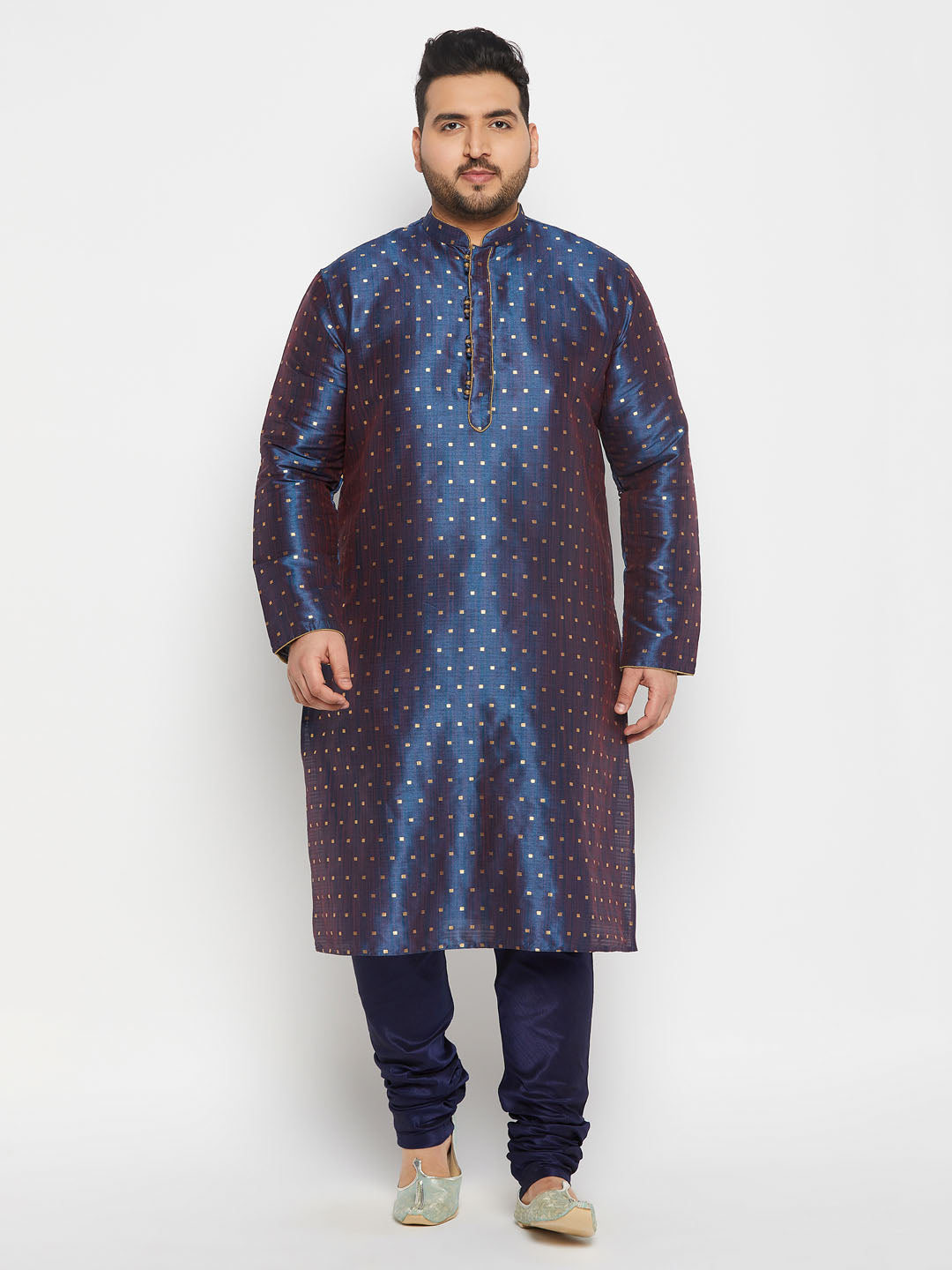 vastramay mens plus size blue cotton silk blend kurta and pyjama set