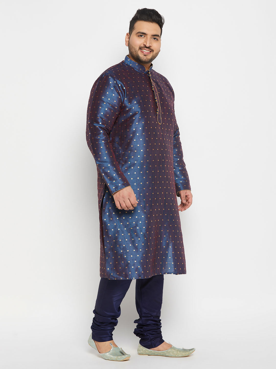 vastramay mens plus size blue cotton silk blend kurta and pyjama set