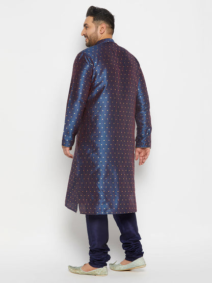 vastramay mens plus size blue cotton silk blend kurta and pyjama set