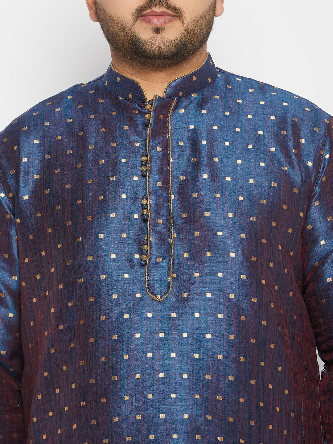 vastramay mens plus size blue cotton silk blend kurta and pyjama set