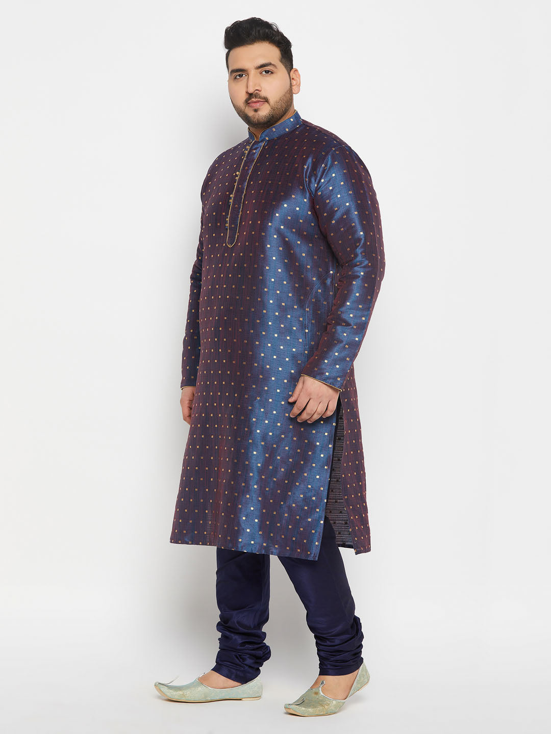 vastramay mens plus size blue cotton silk blend kurta and pyjama set