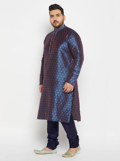 vastramay mens plus size blue cotton silk blend kurta and pyjama set