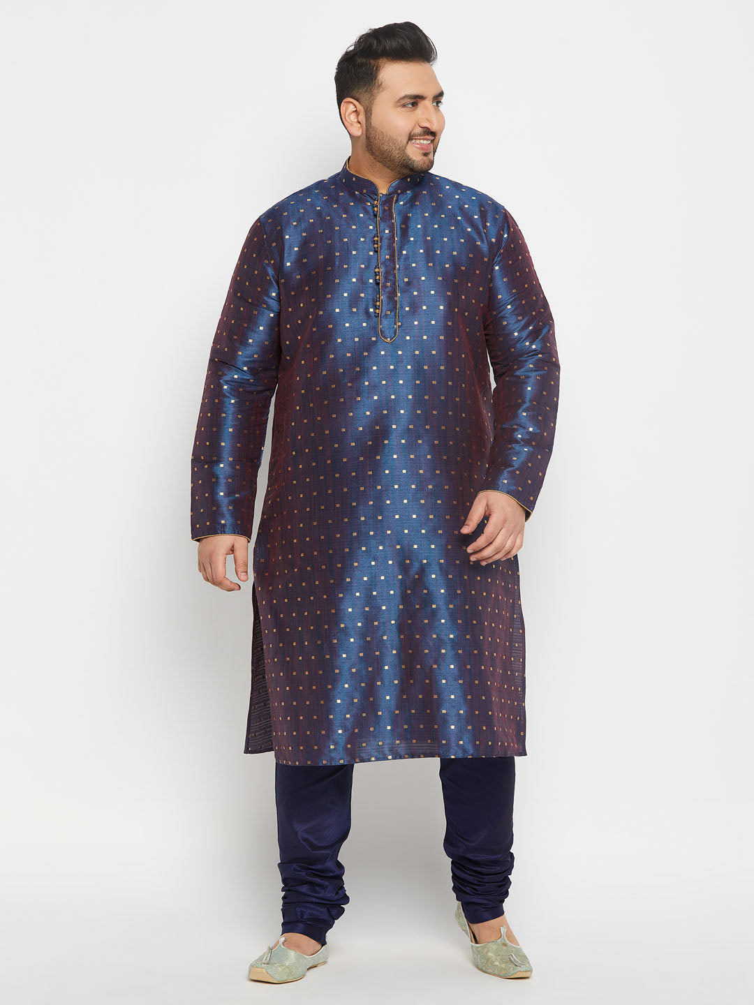 vastramay mens plus size blue cotton silk blend kurta and pyjama set