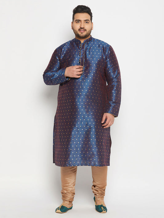 vastramay mens plus size blue cotton silk blend kurta and rose gold pyjama set