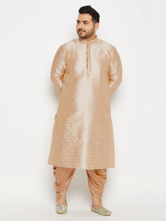 vastramay mens plus size gold cotton silk blend kurta and rose gold cawl pant set