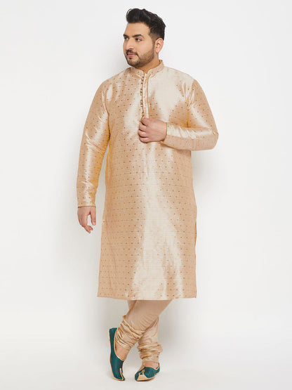 vastramay mens plus size gold cotton silk blend kurta and pyjama set