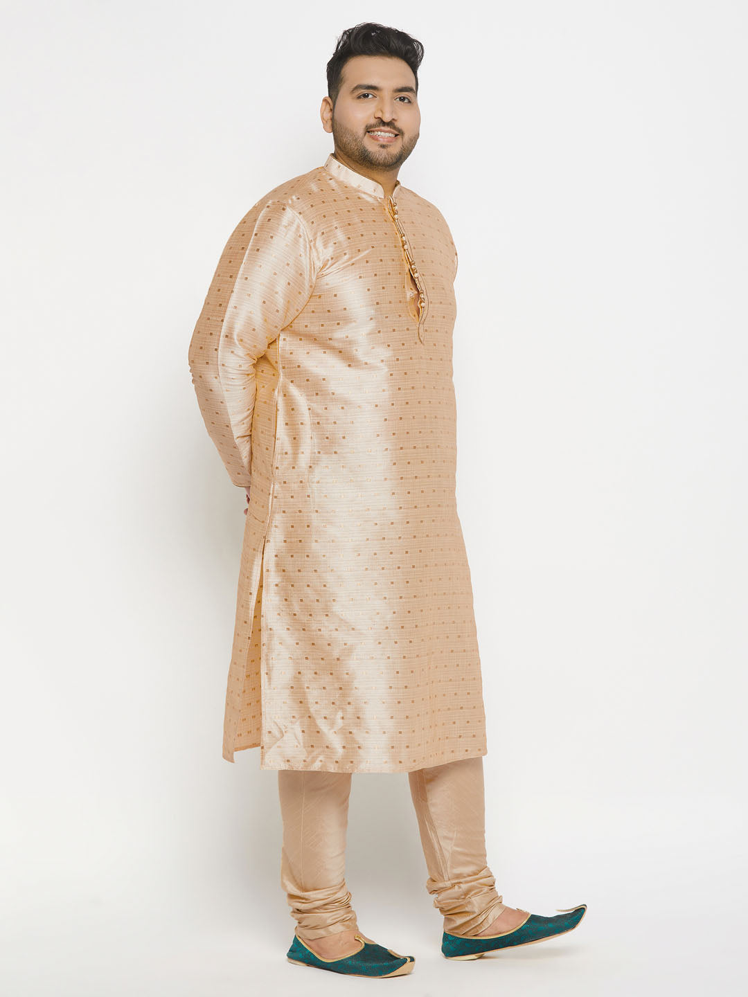 vastramay mens plus size gold cotton silk blend kurta and pyjama set