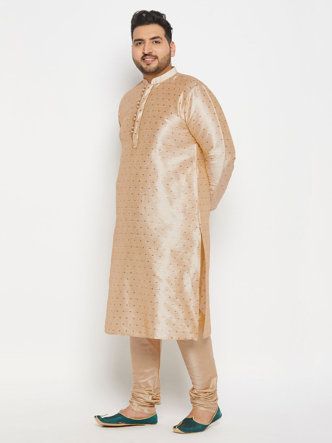 vastramay mens plus size gold cotton silk blend kurta and pyjama set