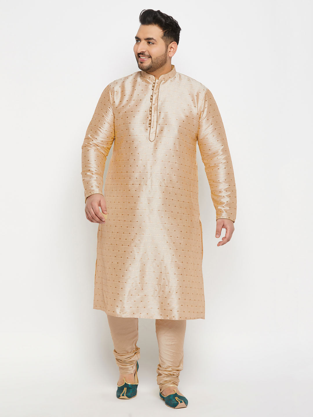 vastramay mens plus size gold cotton silk blend kurta and pyjama set