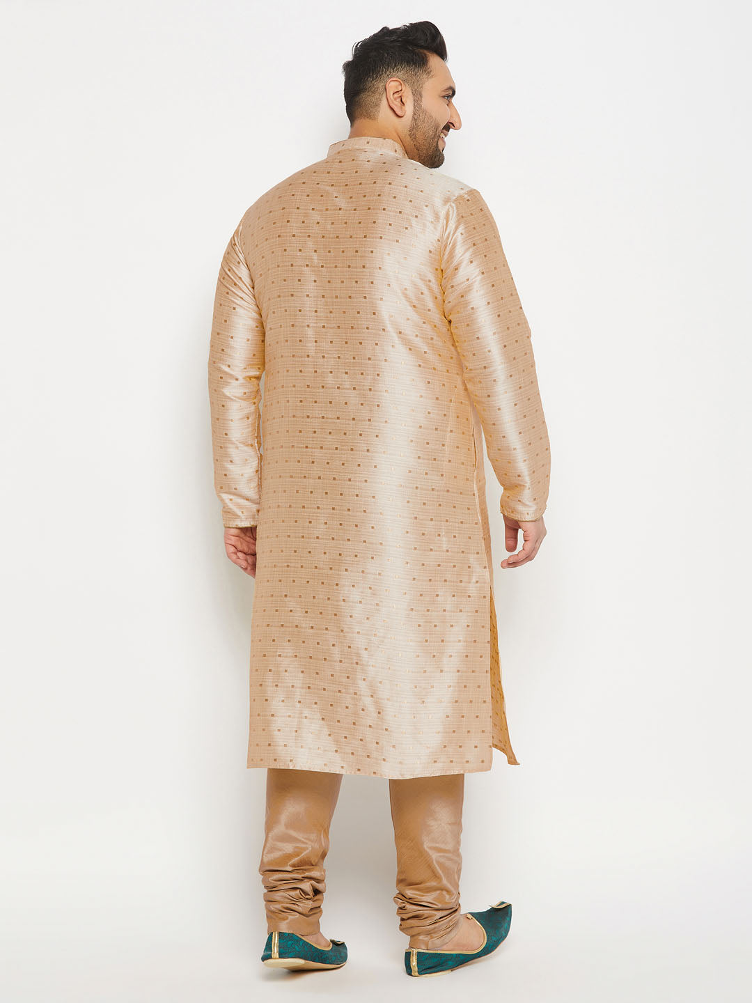 vastramay mens plus size gold cotton silk blend kurta and rose gold pyjama set