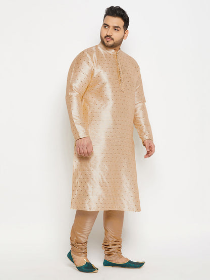 vastramay mens plus size gold cotton silk blend kurta and rose gold pyjama set