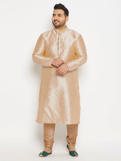 vastramay mens plus size gold cotton silk blend kurta and rose gold pyjama set