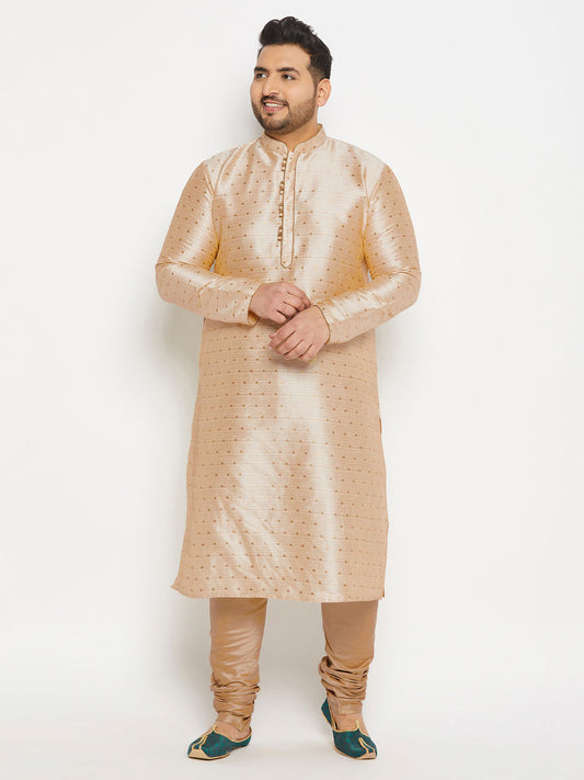 vastramay mens plus size gold cotton silk blend kurta and rose gold pyjama set