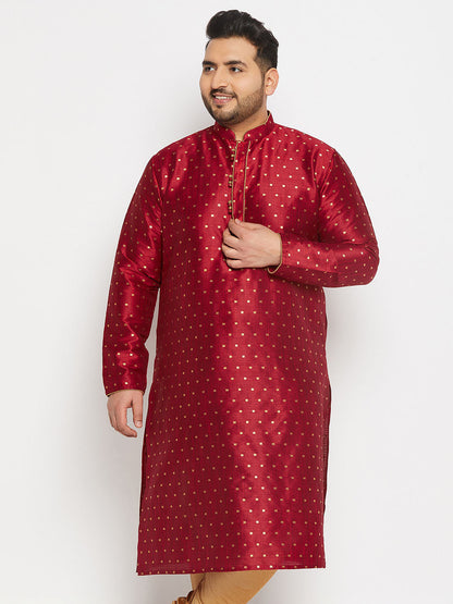 VASTRAMAY Men's Plus Size Maroon Zari Weaved Kurta