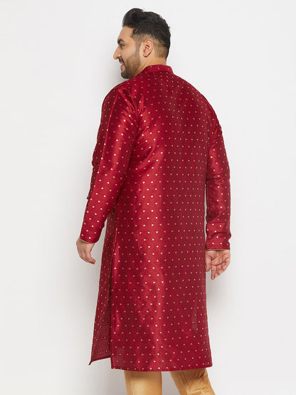 VASTRAMAY Men's Plus Size Maroon Zari Weaved Kurta