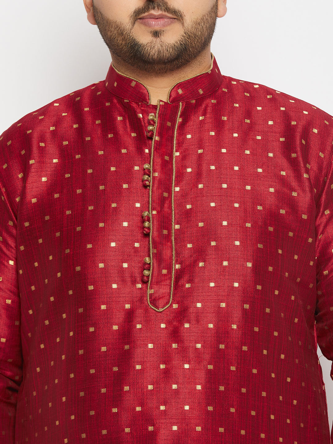 VASTRAMAY Men's Plus Size Maroon Zari Weaved Kurta