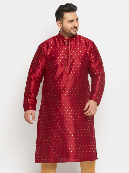 VASTRAMAY Men's Plus Size Maroon Zari Weaved Kurta