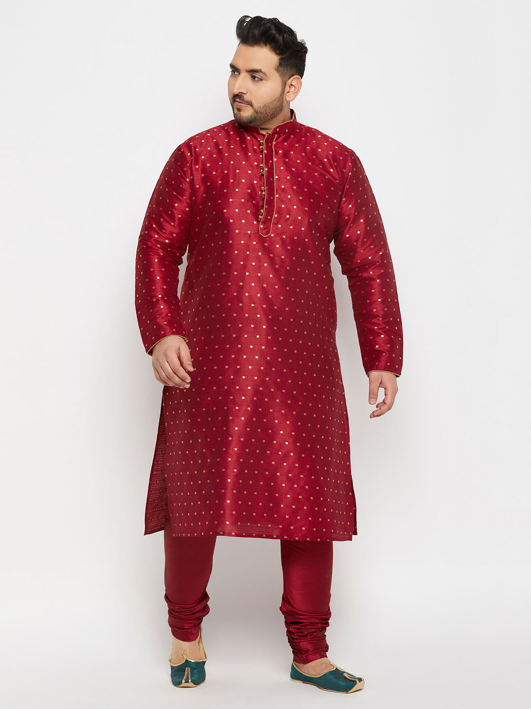 vastramay mens plus size maroon cotton silk blend kurta and pyjama set