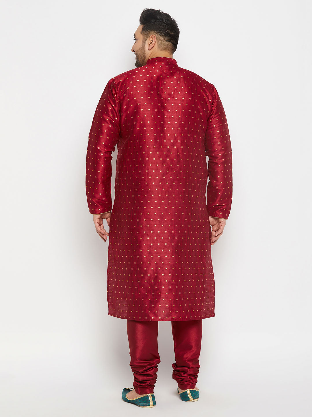 vastramay mens plus size maroon cotton silk blend kurta and pyjama set