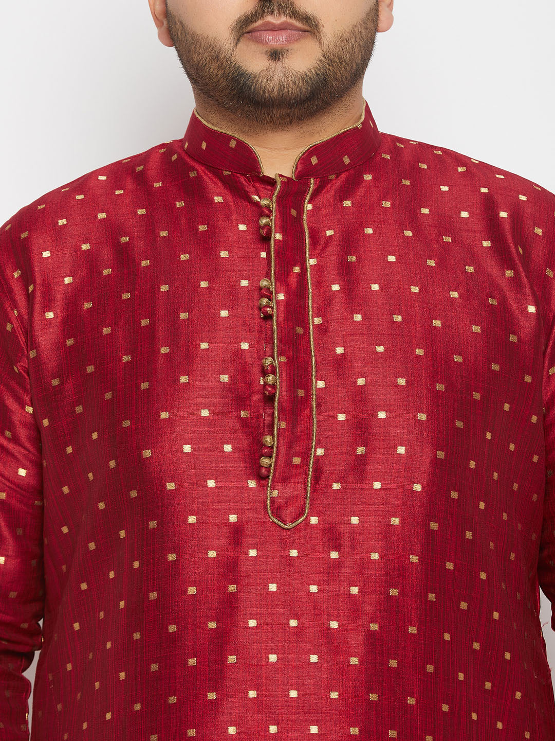 vastramay mens plus size maroon cotton silk blend kurta and pyjama set