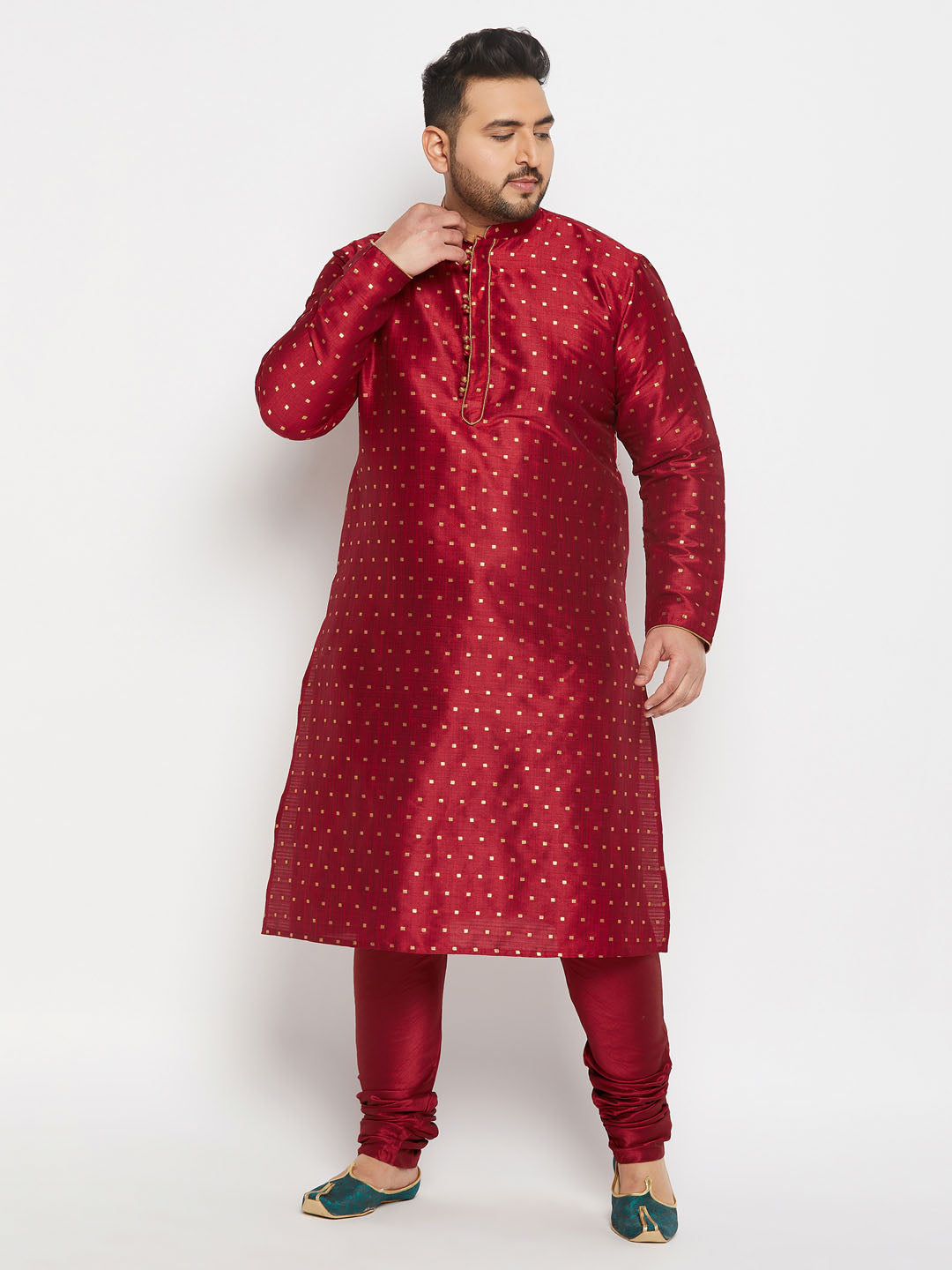 vastramay mens plus size maroon cotton silk blend kurta and pyjama set