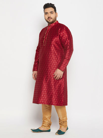 vastramay mens plus size maroon cotton silk blend kurta and rose gold pyjama set