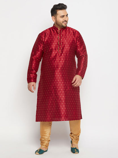 vastramay mens plus size maroon cotton silk blend kurta and rose gold pyjama set