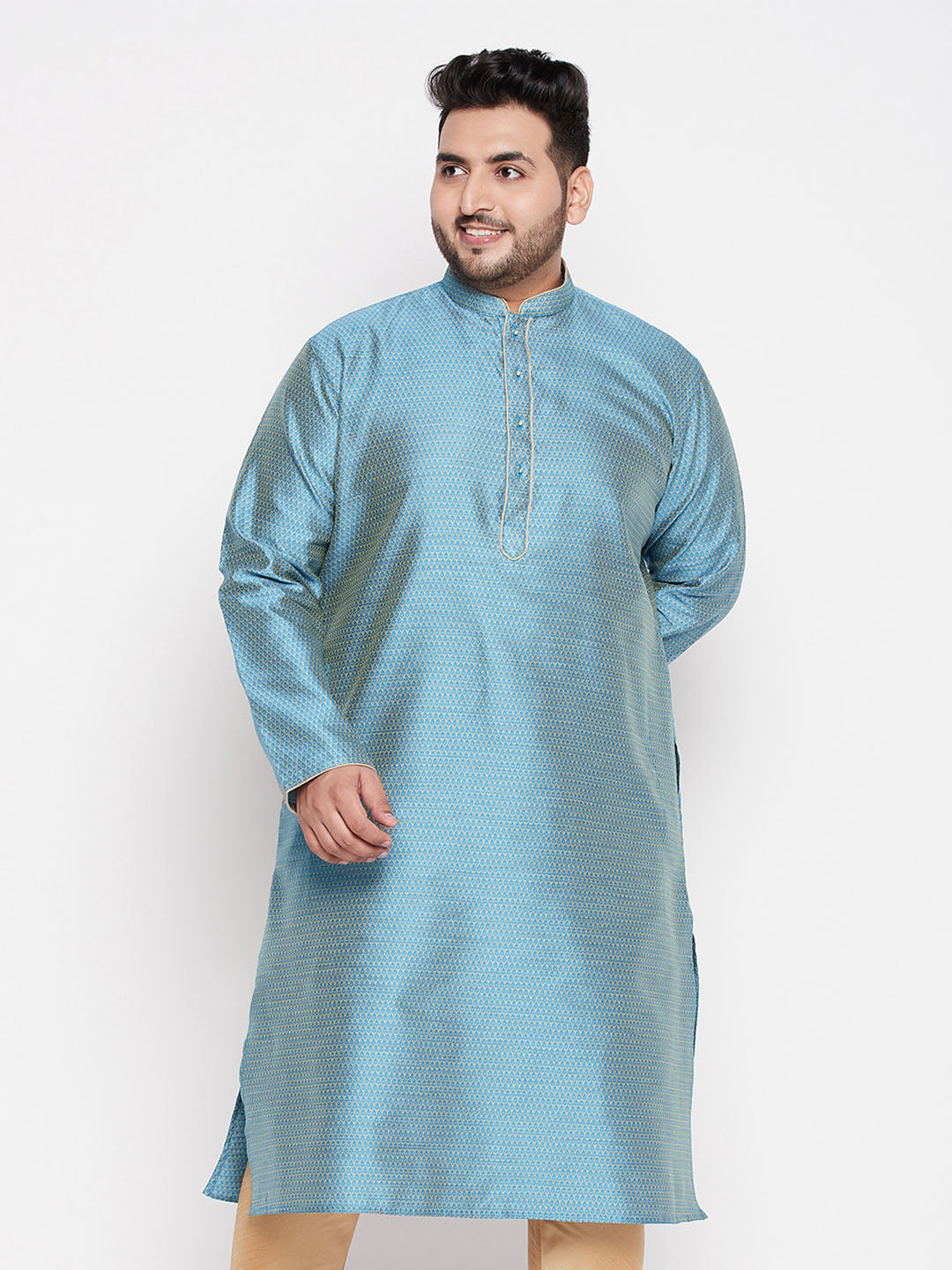 Vastramay mens plus size aqua blue woven kurta