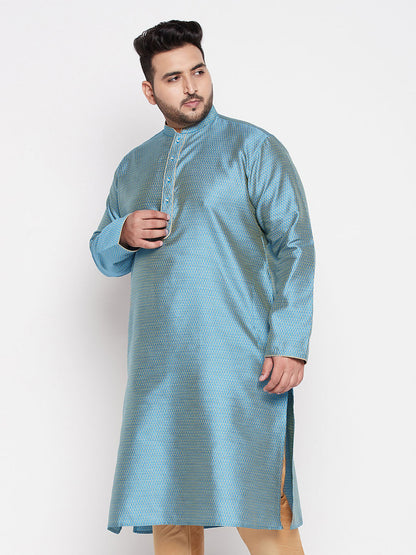 Vastramay mens plus size aqua blue woven kurta