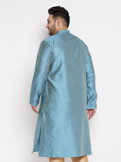 Vastramay mens plus size aqua blue woven kurta