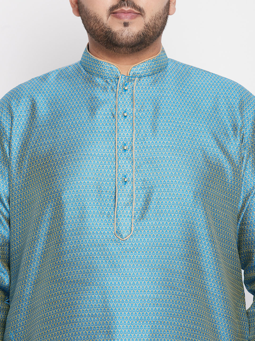 Vastramay mens plus size aqua blue woven kurta