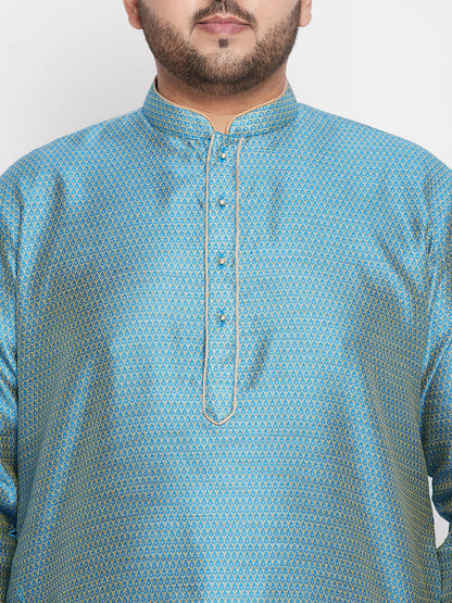 Vastramay mens plus size aqua blue woven kurta