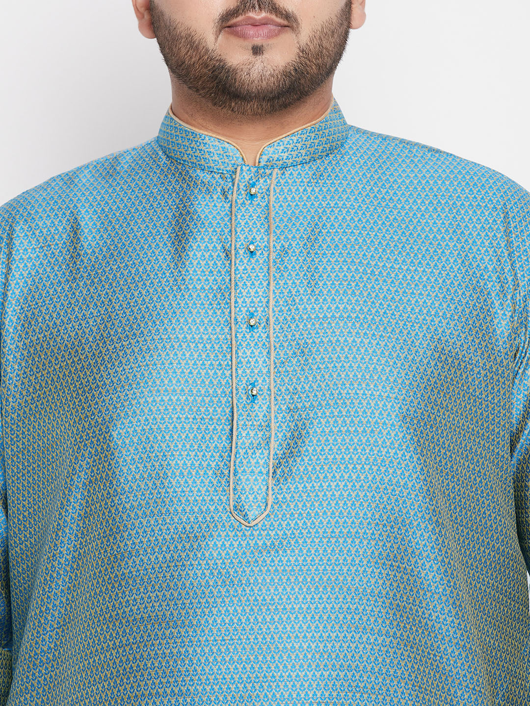 Vastramay mens plus size aqua blue woven kurta and navy blue pyjama set