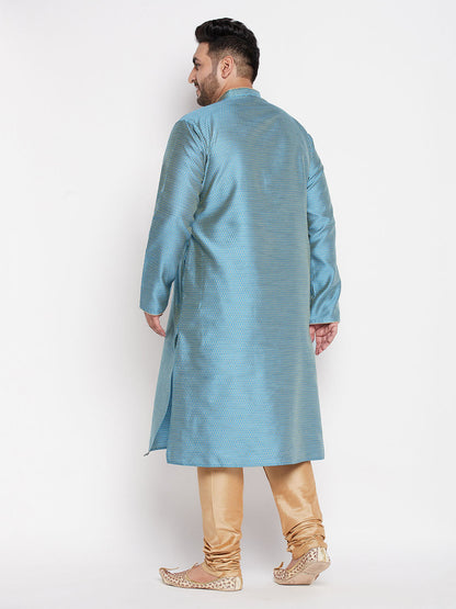 Vastramay mens plus size aqua blue woven kurta and rose gold pyjama set